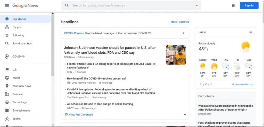 Google's 12 new manual actions: Google News homepage