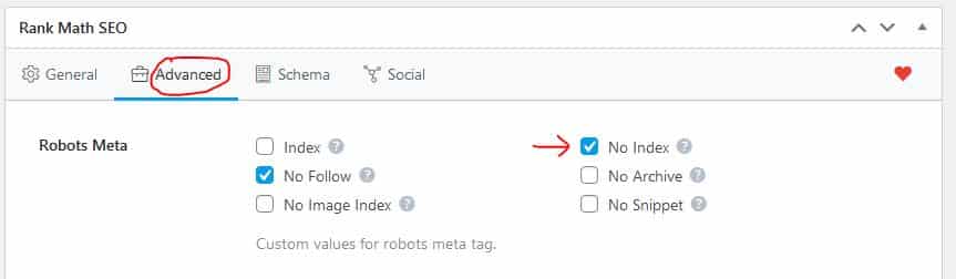 Content Pruning SEO - How to noindex a page using Rank Math plugin