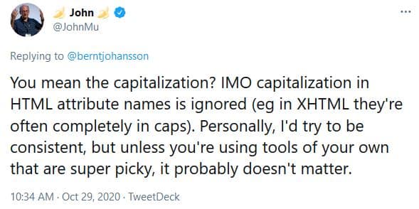 Google ignores capitalization in HTML attribute names