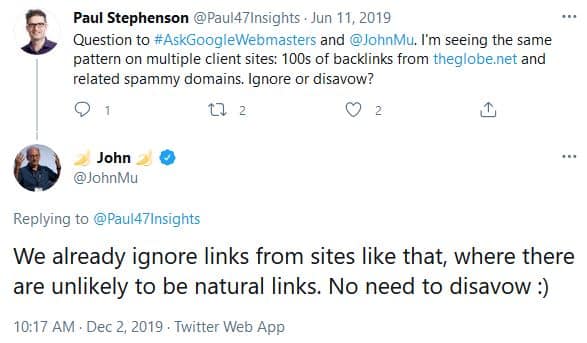Google ignores links from spammy domains