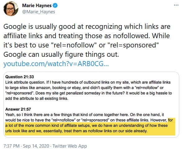 Google ignores affiliate links