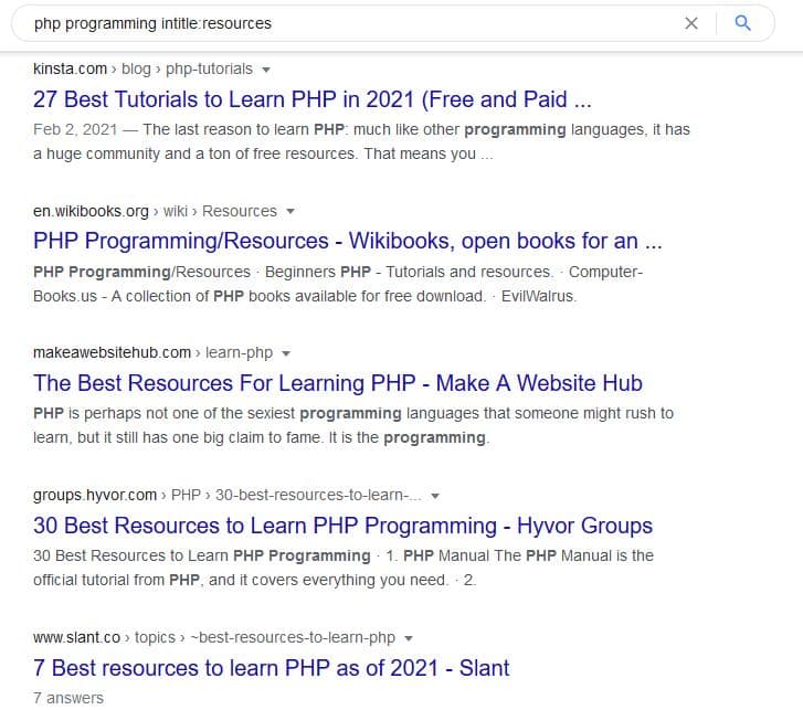 Resource Page Link Building: Example with intitle: operator in Google