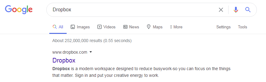Dropbox Google Search