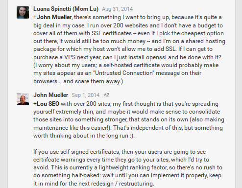Discussion with John Mueller at Google+