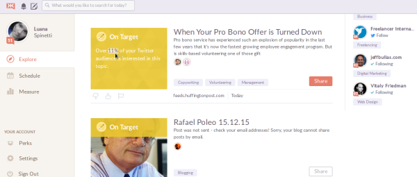 Topic percentages on Klout